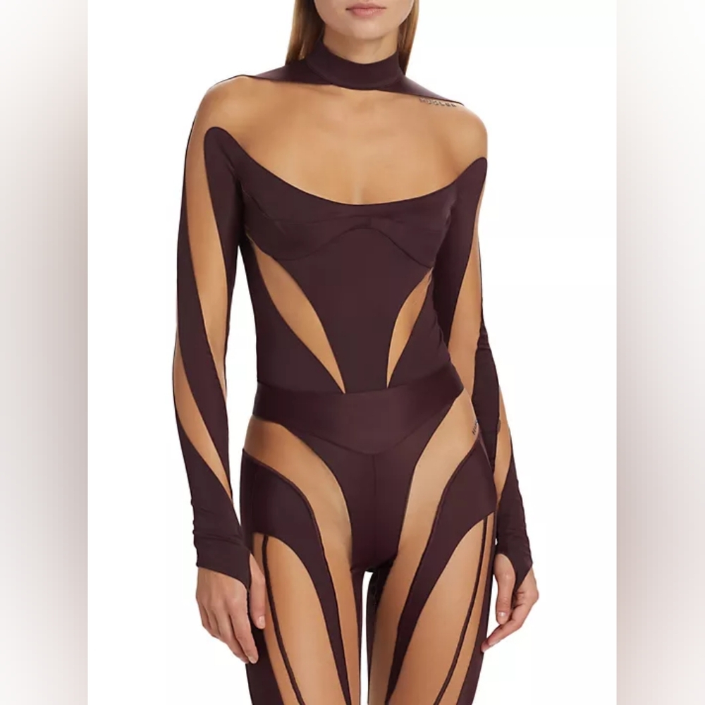 4S. NWT MUGLER ILLUSION MESH INSERT BODYSUIT SIZE FR 36 / US 4